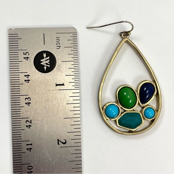 Vintage Chico's Blue Green Open Teardrop Earrings Chico's Big Drop Blue Green - Picture 7 of 7